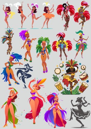 Colorful Brazilian Carnival Dance and Music Vector Illustrations Free Vector