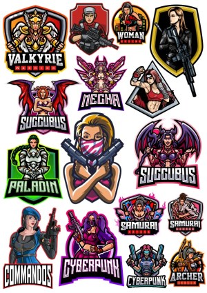 Set of Female Warrior and Cyberpunk Gaming Characters Free Vector