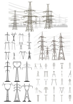 Collection of Electrical Transmission Tower Vector Illustrations Free Vector
