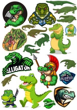 Alligator and Crocodile Mascots and Silhouettes Bundle Free Vector