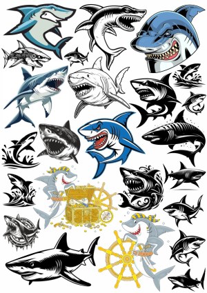 Collection of Shark Cartoon and Graphic Vector Illustrations Free Vector