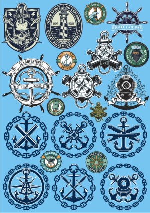 Nautical and Maritime Vector Badges and Icons Collection Free Vector