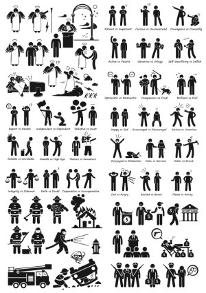 Vector Icons Showing Contrasting Human Emotions, Traits and Firefighter Actions Free Vector