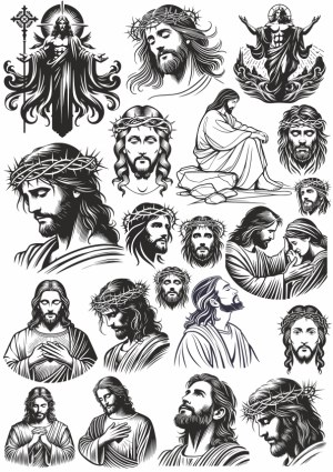 Detailed Religious Vector Illustrations of Jesus Christ in Various Poses Free Vector