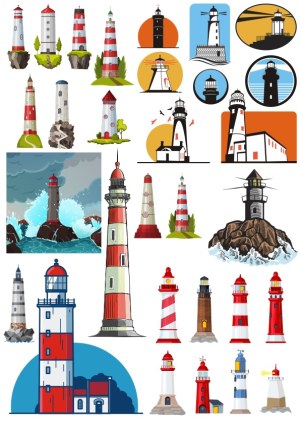 Collection of Diverse Colorful Lighthouse Vector Illustrations Free Vector
