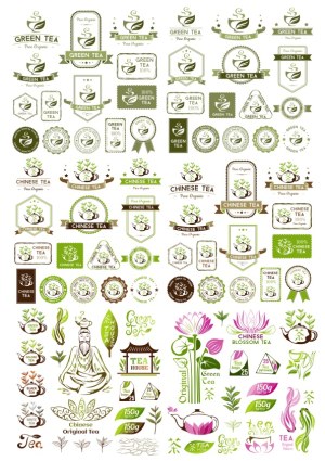 Collection of Green Tea, Chinese Tea, and Tea House Vector Logos and Labels Free Vector