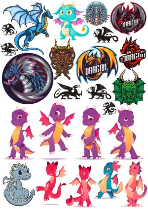 Collection of Cartoon and Fierce Dragon Vector Illustrations Free Vector
