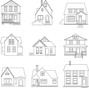 Set of Nine Simple Black Outline Residential House Vectors Free Vector