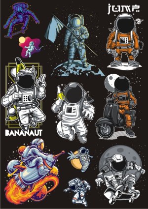 Set of Diverse Astronauts in Space Activities Vector Illustrations Free Vector