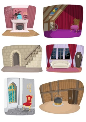 Set of Spooky Haunted House Interior Vector Scenes Free Vector