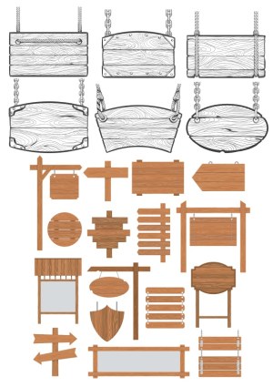 Collection of Wooden Signboard Vectors in Various Styles Free Vector