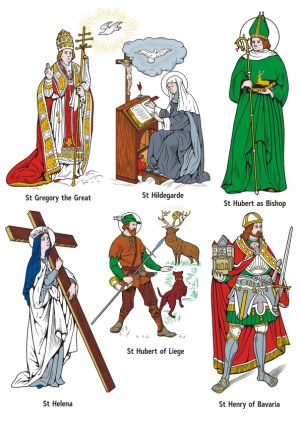 Illustrations of Six Christian Saints with Attributes Free Vector