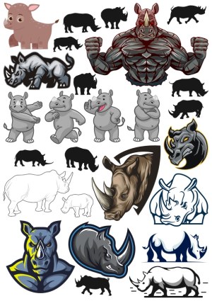 Diverse Rhino Vector Illustrations and Silhouettes Free Vector