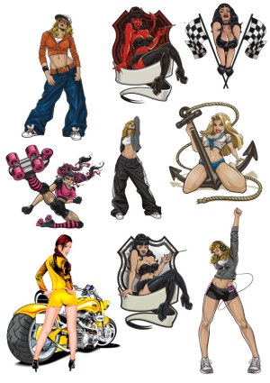 Set of Nine Dynamic Female Characters in Various Urban, Sports, and Fantasy Styles Free Vector