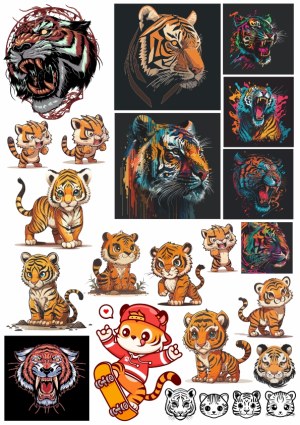 Collection of Tiger and Tiger Cub Vector Illustrations and Digital Paintings Free Vector