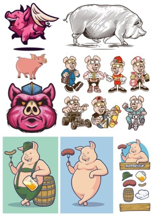 Diverse Cartoon Pig Vector Illustrations Collection Free Vector