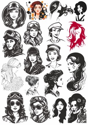 Collection of Stylish Female Portrait Illustrations and Silhouettes Free Vector