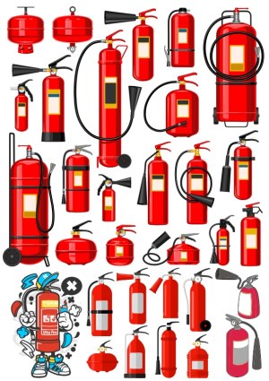 Various Red Fire Extinguisher Vector Illustrations Free Vector