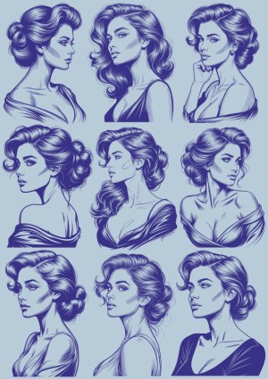 Elegant Female Portraits with Various Hairstyles Vector Set Free Vector