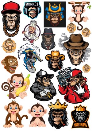 Collection of Cartoon and Hip-Hop Style Monkey Vector Illustrations Free Vector