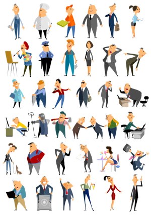 Collection of Diverse Cartoon Characters in Various Professions and Activities Free Vector