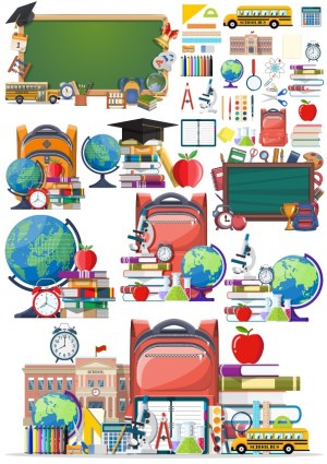 Comprehensive Education and School Supplies Vector Collection Free Vector