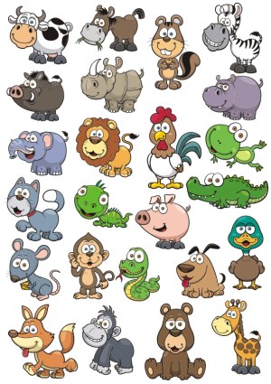 Set of 25 Cute Cartoon Animal Vector Illustrations Free Vector