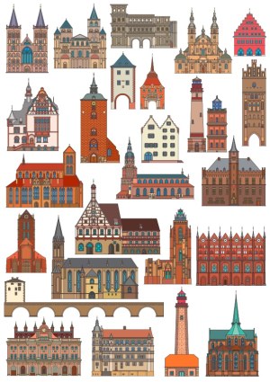 Collection of European Architectural Landmarks Vector Set Free Vector
