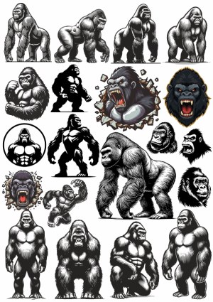 Collection of Gorilla Vector Illustrations and Silhouettes Free Vector