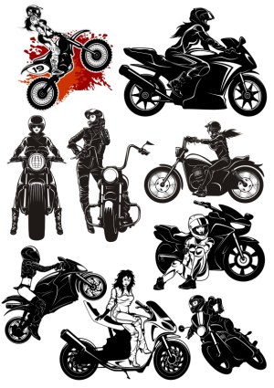 Female Motorcycle Riders in Various Poses and Styles Free Vector