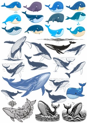 Whale Vector Collection Including Cartoon and Artistic Styles Free Vector