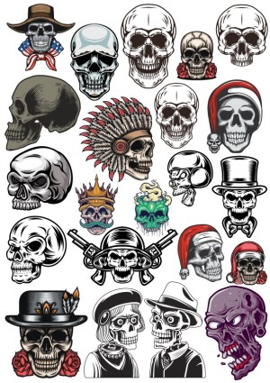 Set of Vintage and Themed Skull Vector Illustrations Free Vector