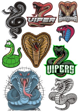 Collection of Aggressive and Cartoon Cobra Snake Vector Logos Free Vector