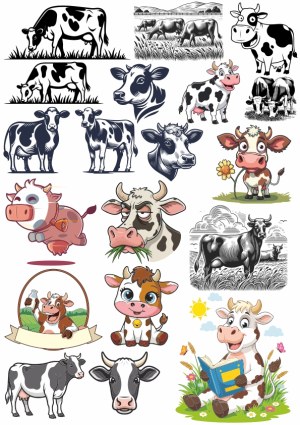 Collection of Various Cow Illustrations and Cartoons Free Vector