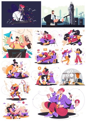 Colorful Vector Illustrations of Various Modern Life Activities Free Vector
