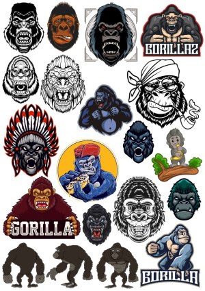 Gorilla and King Kong Vector Illustrations Collection Free Vector