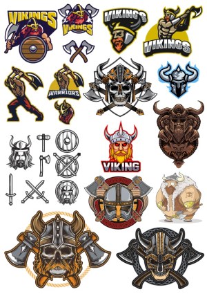 Viking Warriors and Helmets Collection Vector Set Free Vector