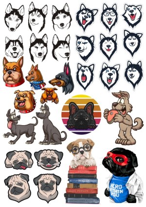 Collection of Diverse Dog and Wolf Vector Faces and Cartoon Characters Free Vector