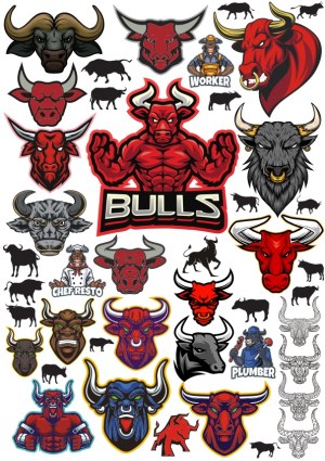 Collection of Bull and Buffalo Mascot Logos and Silhouettes Free Vector