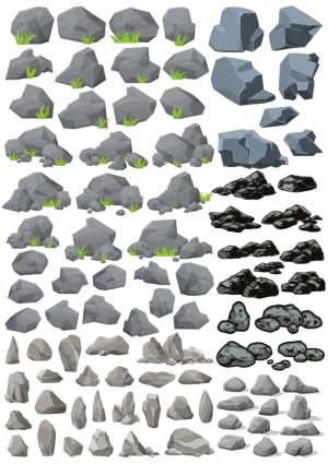 Collection of Various Cartoon Rock and Stone Vectors Free Vector