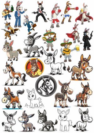 Cartoon Donkey and Mule Characters in Various Poses and Outfits Free Vector