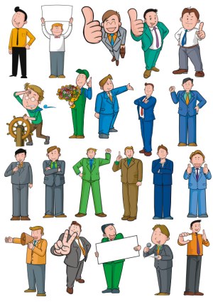 Cartoon Businessmen Various Poses and Gestures Vector Set Free Vector