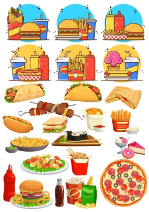 Assorted Fast Food Icons Vector Collection Free Vector