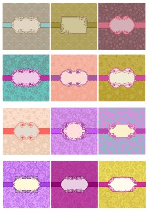 Set of Twelve Vintage Floral Backgrounds with Ornate Frames and Ribbons Free Vector