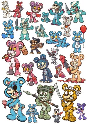 Collection of Aggressive and Playful Cartoon Bear Characters Free Vector