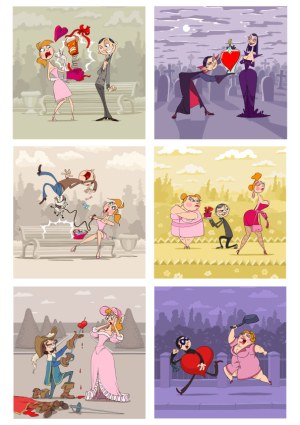 Humorous Romantic Fails and Quirky Love Scenes Vector Set Free Vector