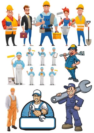 Vector Illustrations of Construction Workers and Painters Free Vector