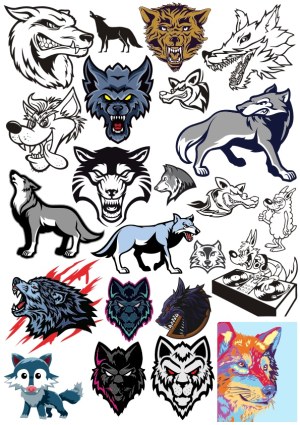 Collection of Stylized Wolf Illustrations and Logos Free Vector