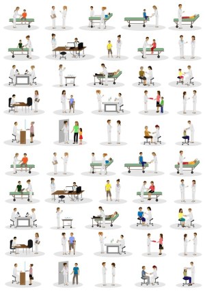 Medical Professionals Consulting and Examining Patients in Various Settings Free Vector