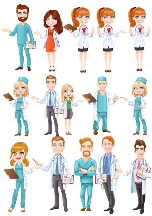 Set of Diverse Medical Professionals Cartoon Characters Free Vector
